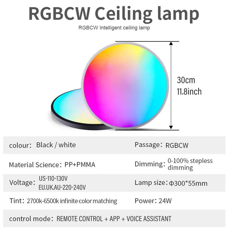 Lâmpada De Teto 24W / 110v Inteligente WiFi Tuya Smart App Forma Redonda Mutável Cor RGBCW Controle Remoto